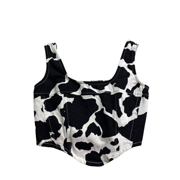 One Star Cow Print Crop Top Size s Sleeveless Smocked Back Cotton Western - Picture 1 of 4